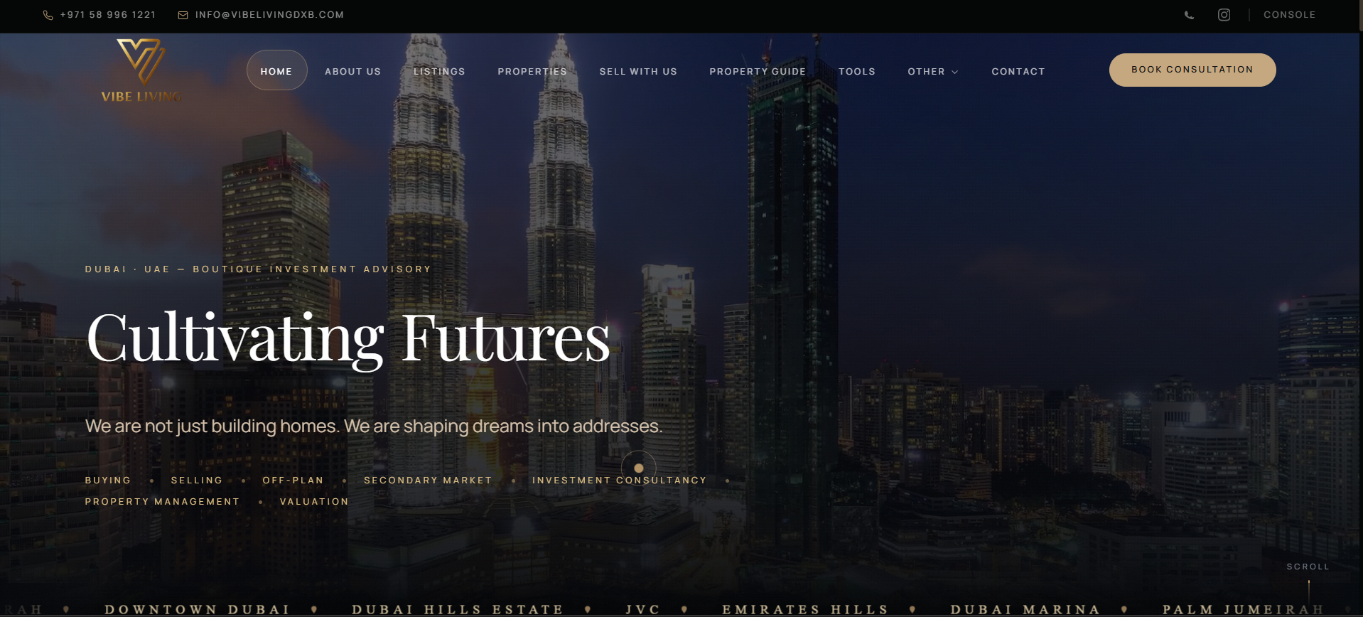 Vibe Living DXB luxury Dubai real-estate homepage